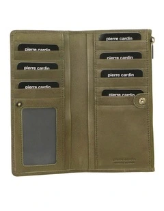 Pierre Cardin Perforated Leather Ladies Handy Travel Wallet - Olive