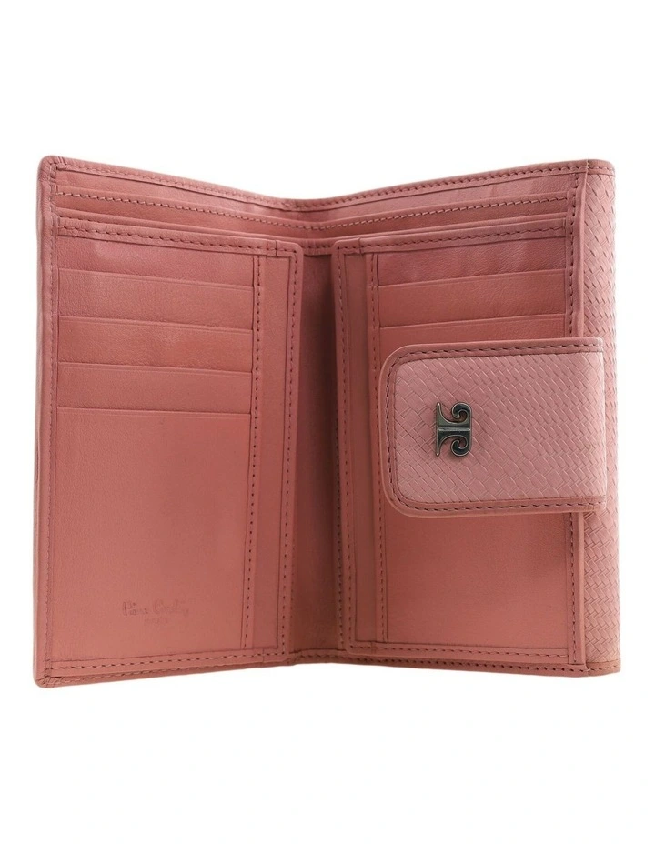 Pierre Cardin Blush Woven Leather Long Wallet w/ RFID Protection & Snap Closure in Pink image 3