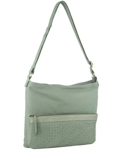 Pierre Cardin Womens Woven Leather Flap Cross-Body Bag Handbag - Mint