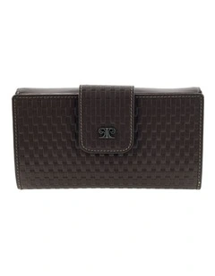 Pierre Cardin Woven Leather Long Wallet w/ RFID Protection and Snap Closure in Steel Brown