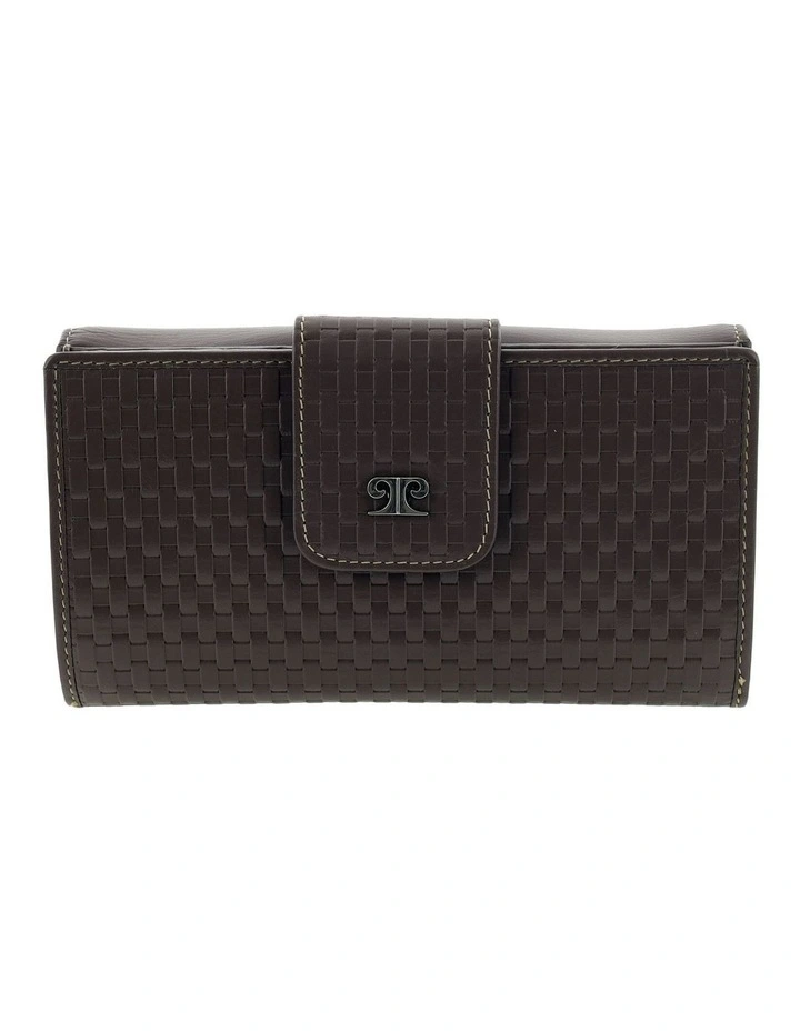 Pierre Cardin Woven Leather Long Wallet w/ RFID Protection and Snap Closure in Steel Brown image 1
