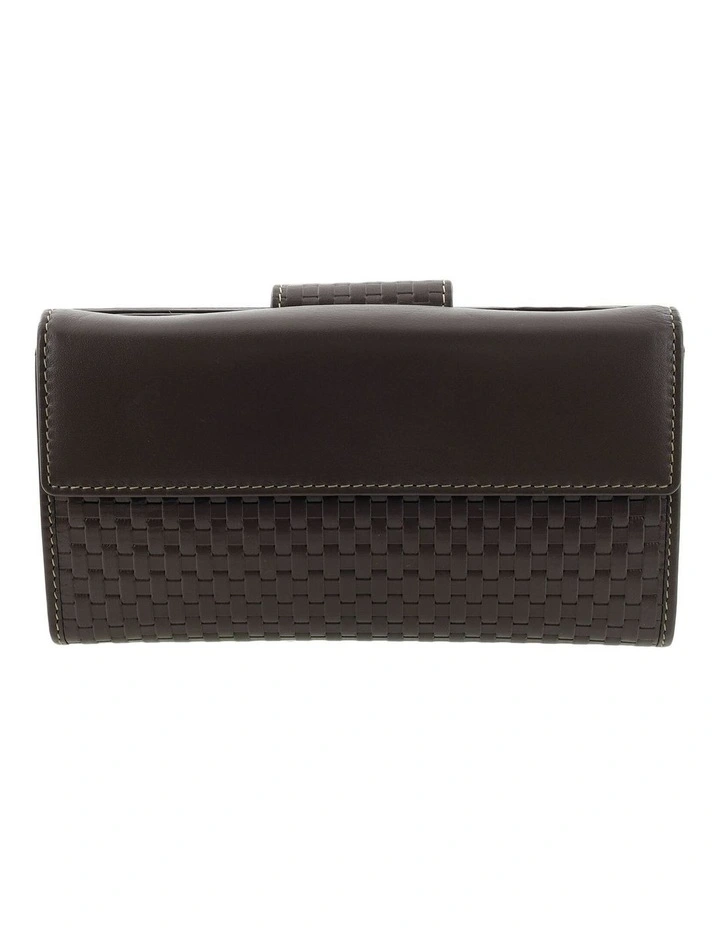 Pierre Cardin Woven Leather Long Wallet w/ RFID Protection and Snap Closure in Steel Brown image 2