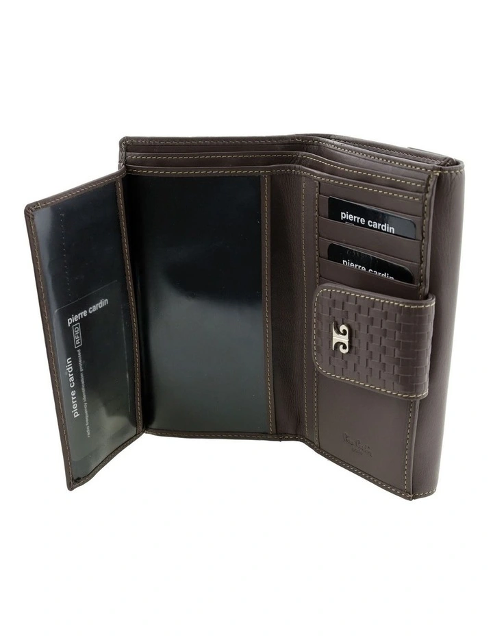 Pierre Cardin Woven Leather Long Wallet w/ RFID Protection and Snap Closure in Steel Brown image 3