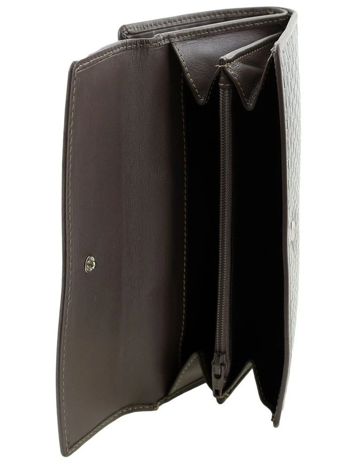 Pierre Cardin Woven Leather Long Wallet w/ RFID Protection and Snap Closure in Steel Brown image 4