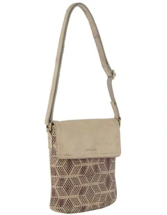 Pierre Cardin Leather Perforated Cross-Body Bag with Flap Closure - Latte