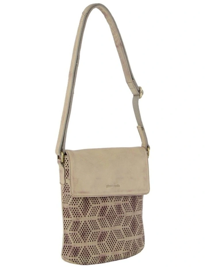 Pierre Cardin Leather Perforated Cross-Body Bag with Flap Closure - Latte image 1