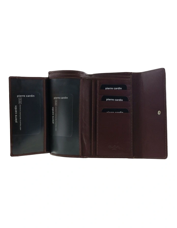 Pierre Cardin Detroit Leather Long Wallet with RFID Protection and Quilted Detail in Brown image 3