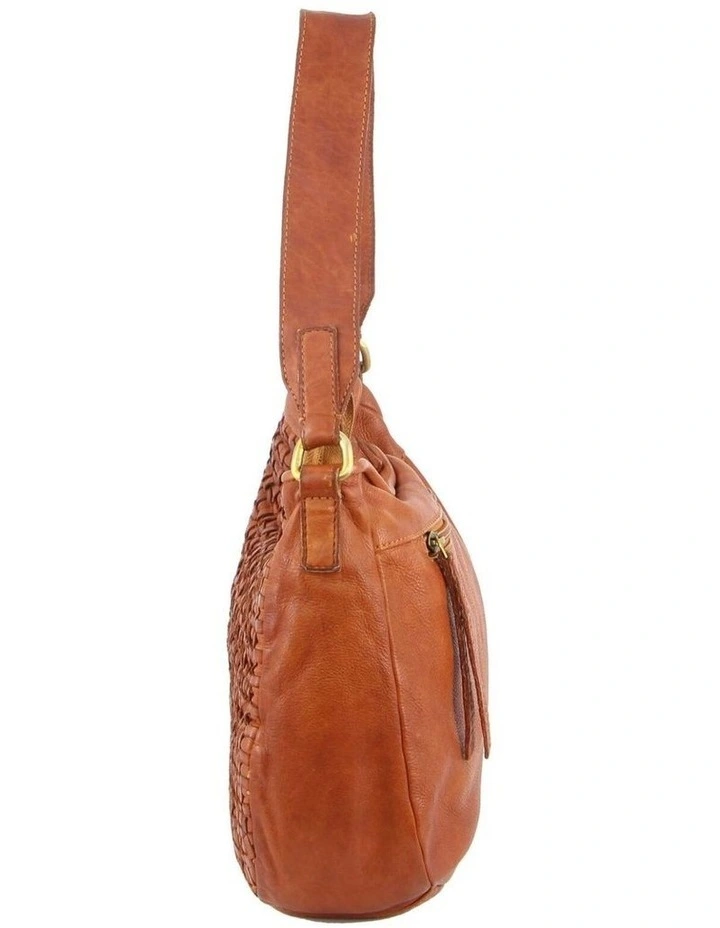 Pierre Cardin Woven Leather Ladies Crossbody Messenger Bag Travel - Cognac image 3