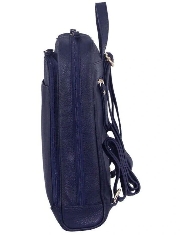 Pierre Cardin Rustic Womens Leather Backpack Bag Handbag Back Pack Travel  - Navy image 2