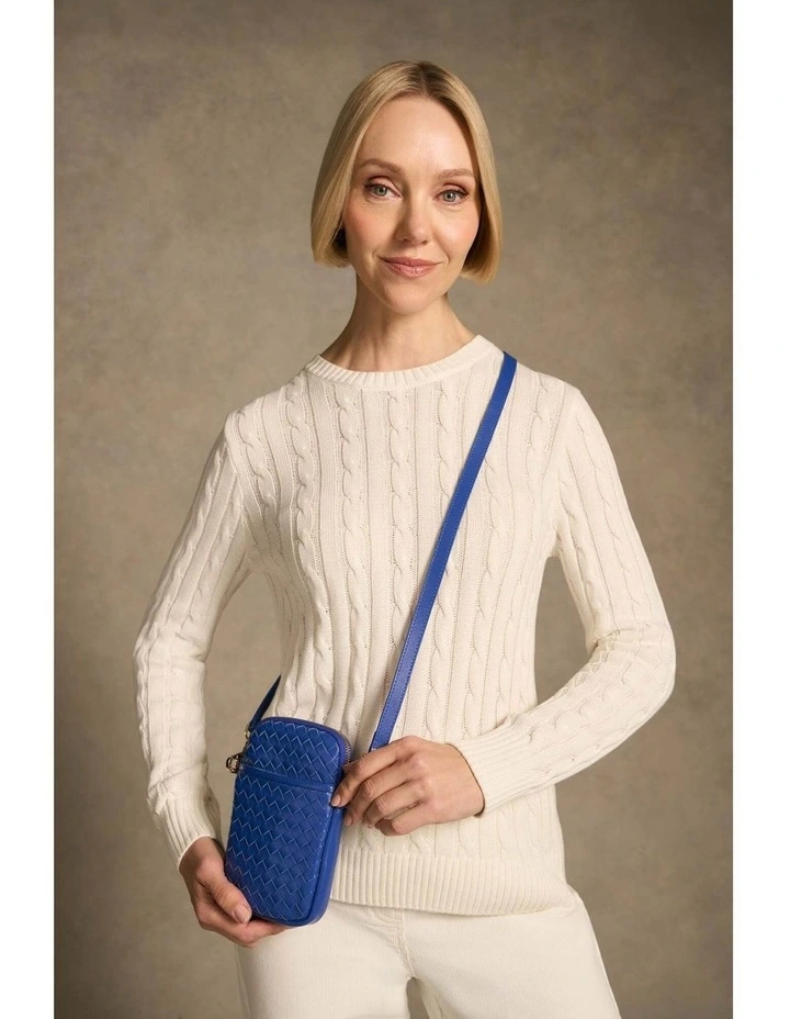 Woven Leather Phone Bag - Blue image 1