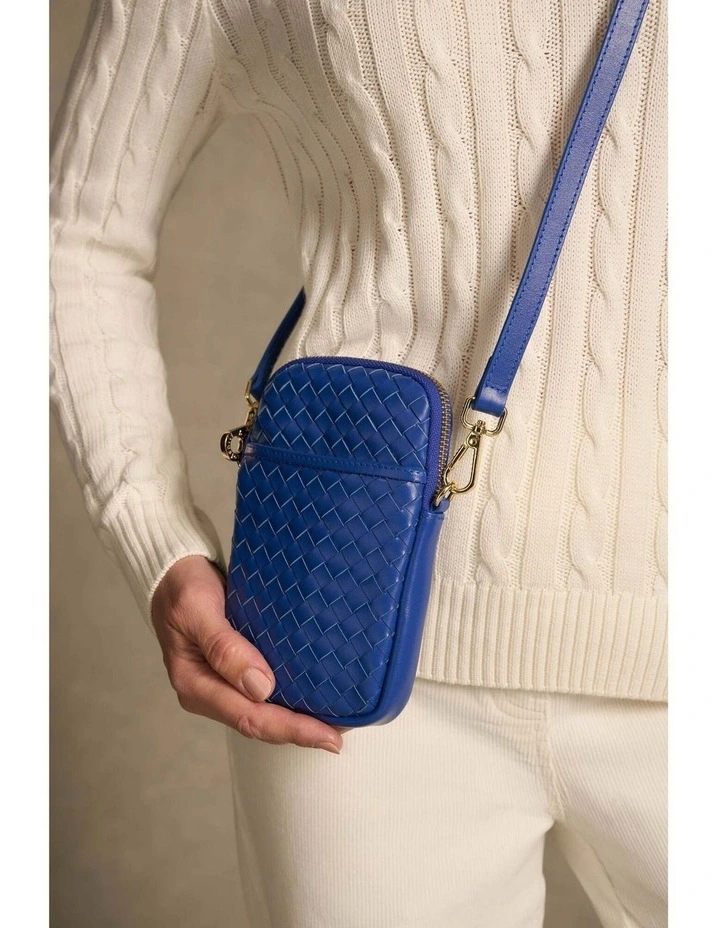 Woven Leather Phone Bag - Blue image 4