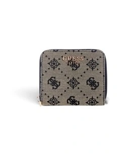 Melinda Small Zip Around Wallet in Black Logo