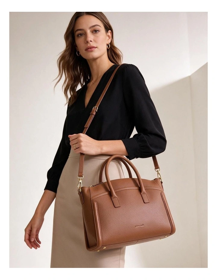 Pierre Cardin Genuine Leather Square Tote Crossbody Bag in Tan image 2