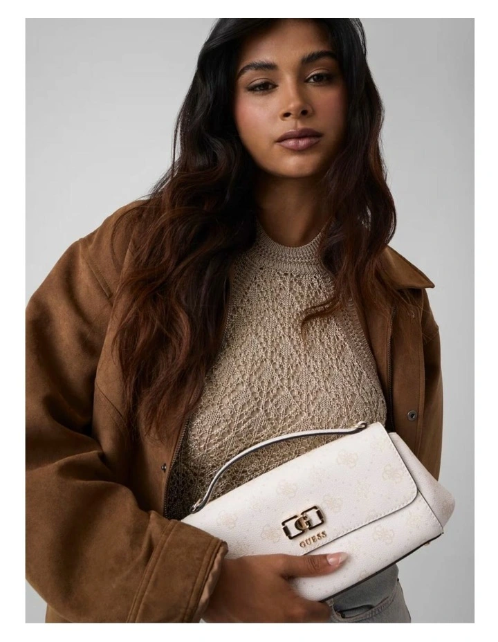 Emelie Flap Crossbody Bag in White Logo image 2