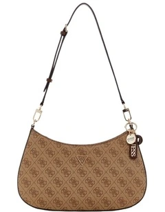 Noelle Top Zip Shoulder Bag in Brown Logo