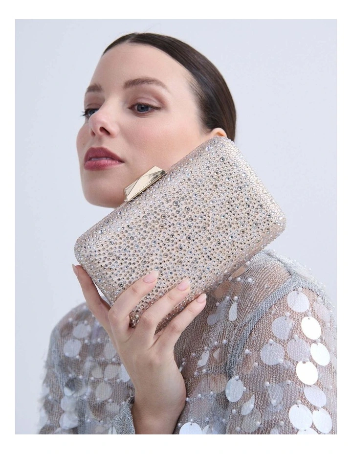 Enna Crystal Satin Clutch - Champagne image 2