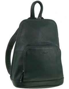 Milleni Genuine Leather Twin Zip Backpack in Olive Green