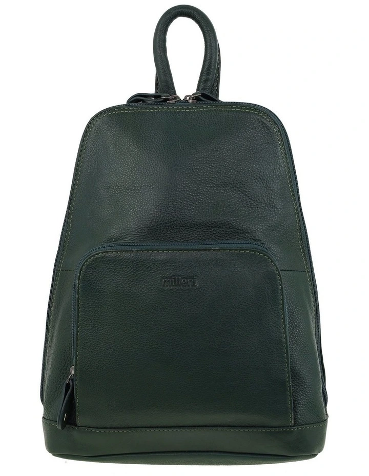 Milleni Genuine Leather Twin Zip Backpack in Olive Green image 2