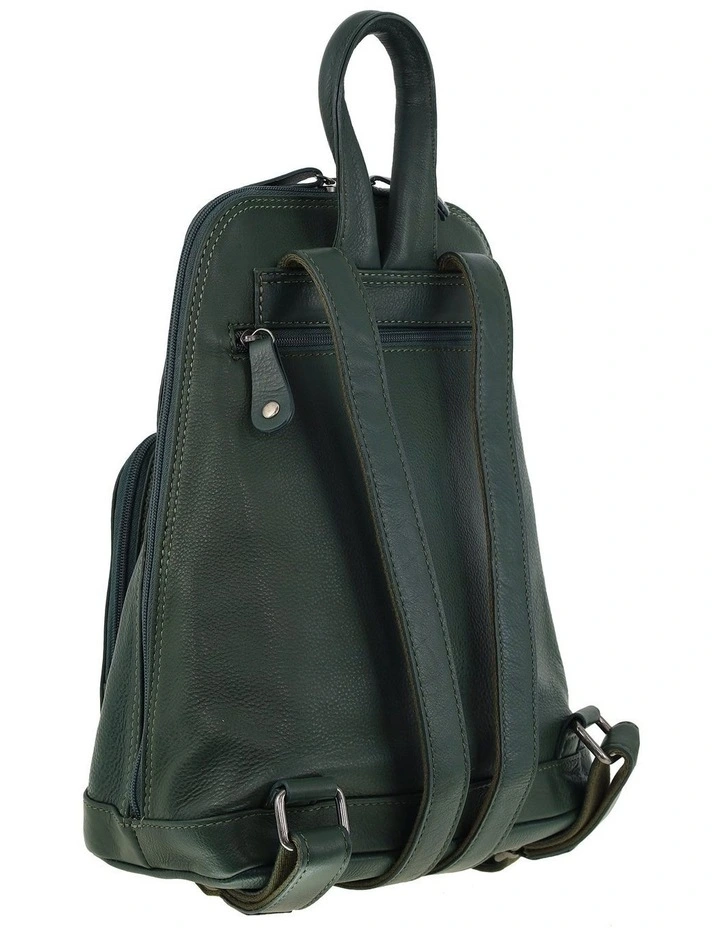 Milleni Genuine Leather Twin Zip Backpack in Olive Green image 3
