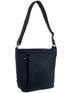 Milleni Genuine Leather Bucket Crossbody Bag in Navy