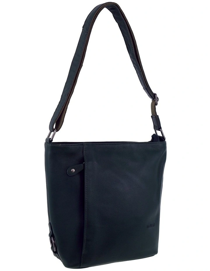 Milleni Genuine Leather Bucket Crossbody Bag in Navy image 1