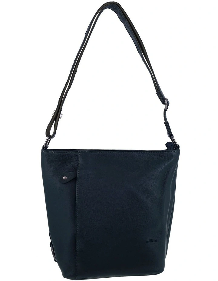 Milleni Genuine Leather Bucket Crossbody Bag in Navy image 2