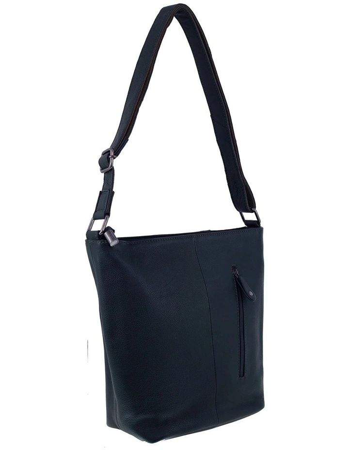 Milleni Genuine Leather Bucket Crossbody Bag in Navy image 3