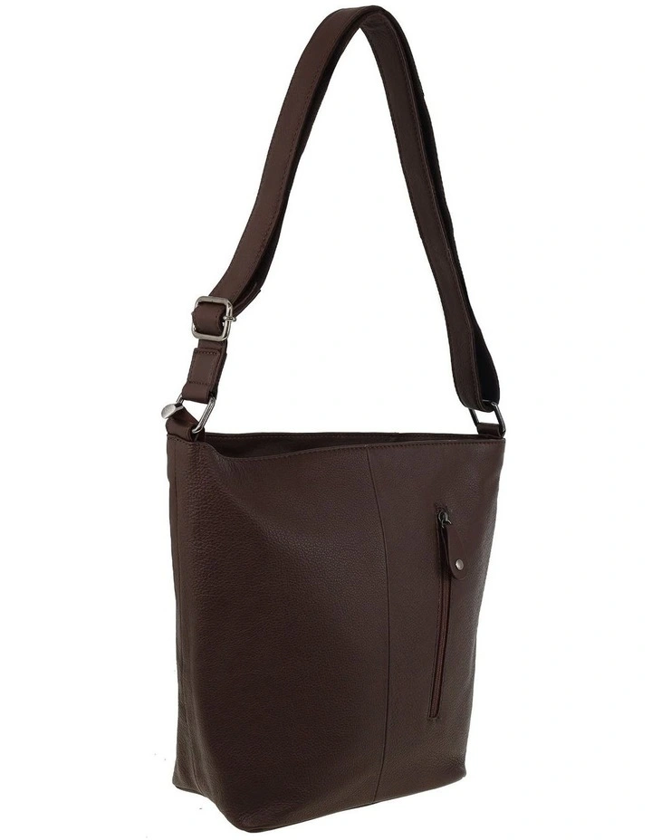 Milleni Genuine Leather Bucket Crossbody Bag in Chocolate image 3