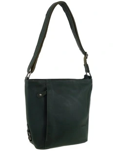 Milleni Genuine Leather Bucket Crossbody Bag in Olive Green