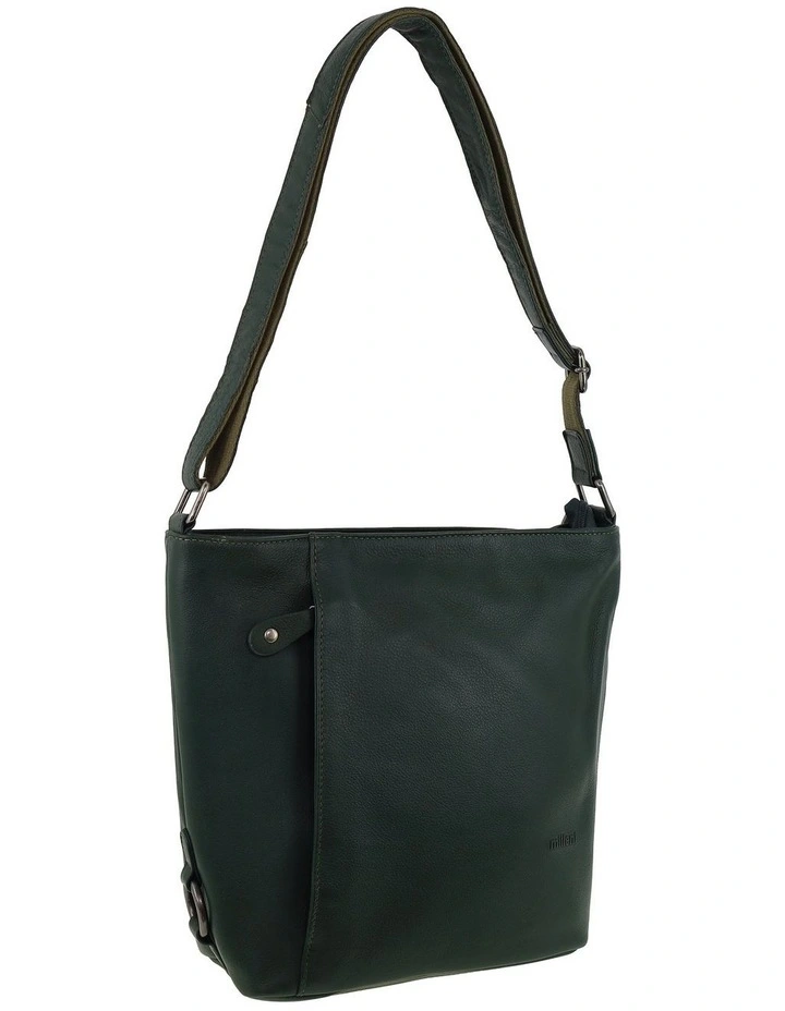 Milleni Genuine Leather Bucket Crossbody Bag in Olive Green image 1