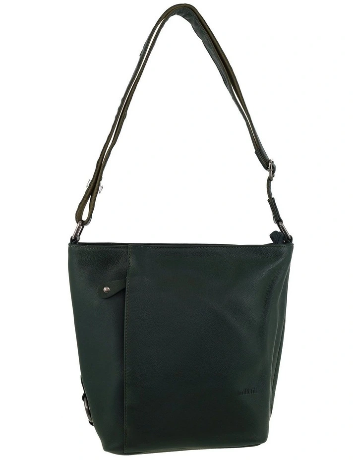 Milleni Genuine Leather Bucket Crossbody Bag in Olive Green image 2