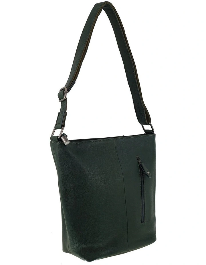 Milleni Genuine Leather Bucket Crossbody Bag in Olive Green image 3