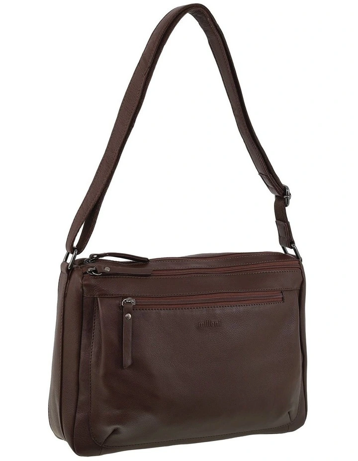Milleni Genuine Leather Crossbody Bag in Chocolate image 1