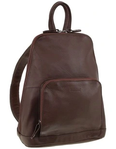 Milleni Genuine Leather Twin Zip Backpack in Chocolate