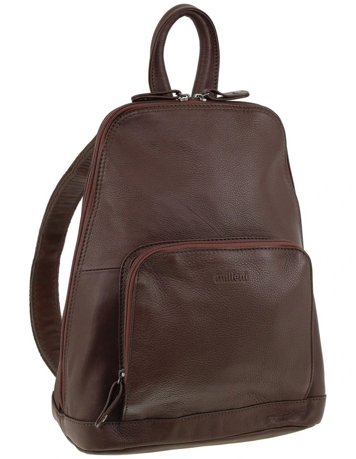 Milleni Genuine Leather Twin Zip Backpack in Chocolate image 1