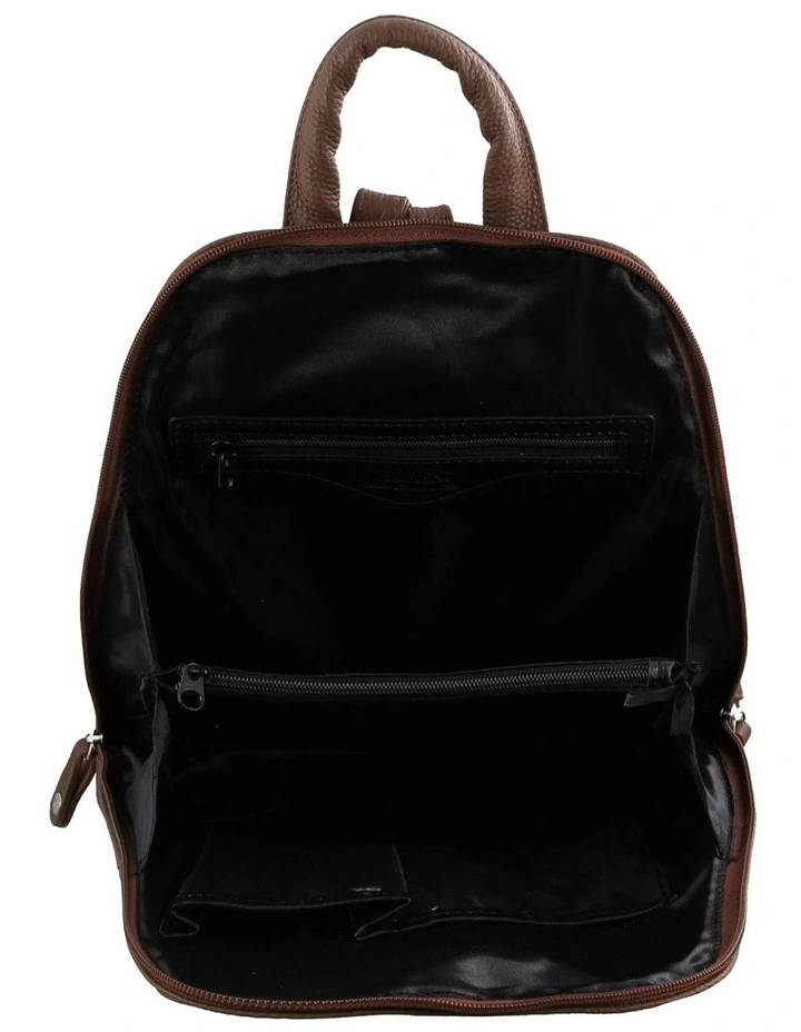 Milleni Genuine Leather Twin Zip Backpack in Chocolate image 2