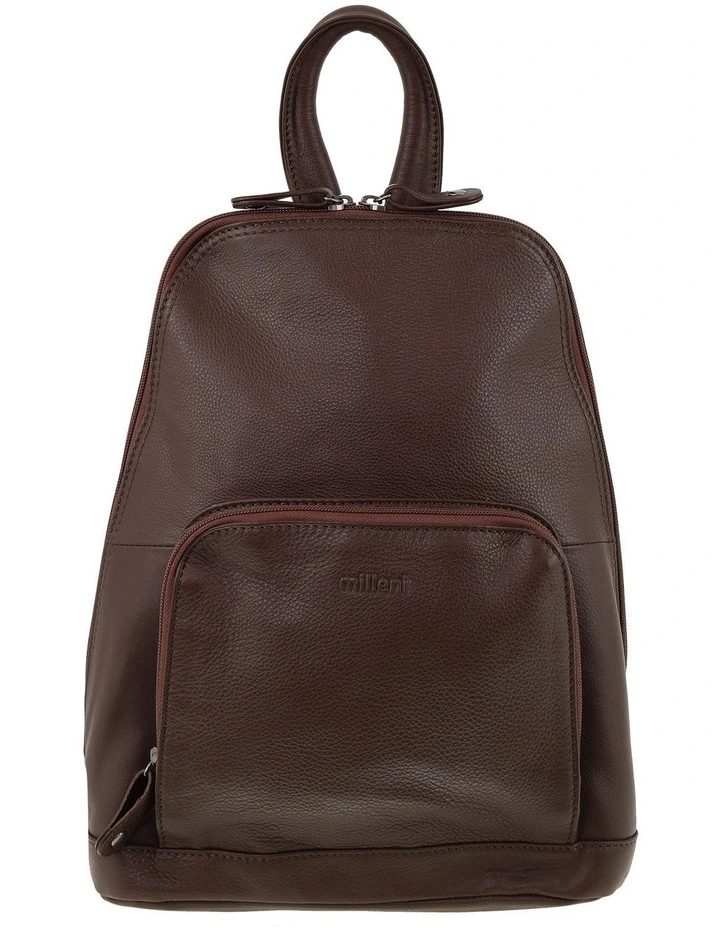 Milleni Genuine Leather Twin Zip Backpack in Chocolate image 2