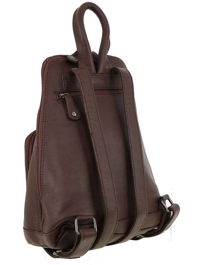 Milleni Genuine Leather Twin Zip Backpack in Chocolate image 3