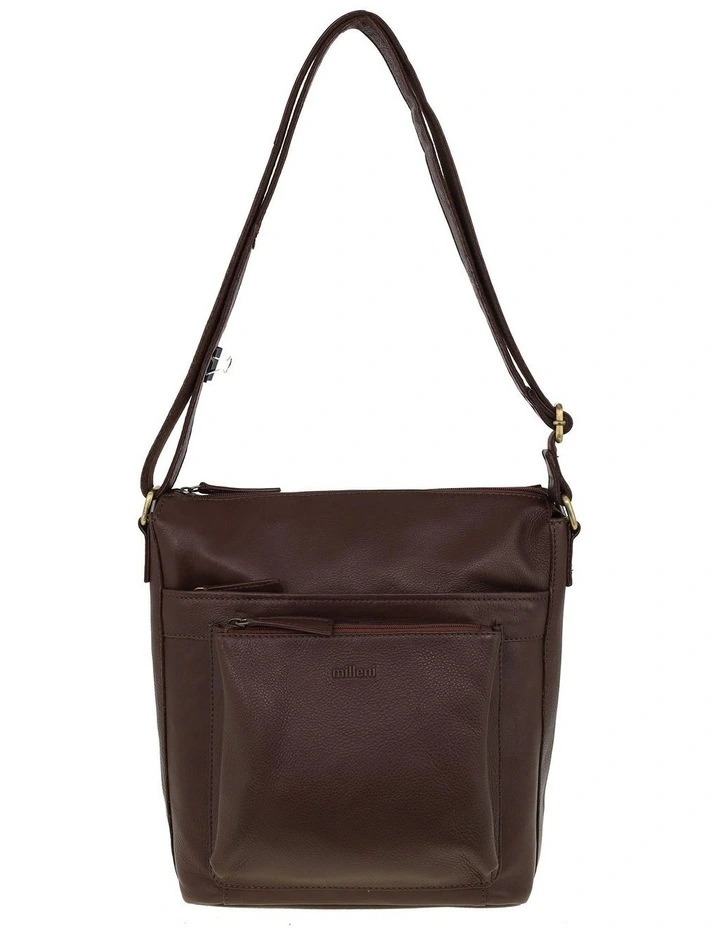 Milleni Genuine Leather Crossbody Bag in Chocolate image 2