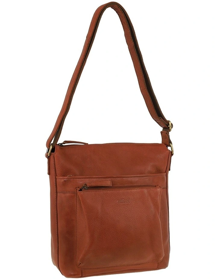 Milleni Genuine Leather Crossbody Bag in Cognac image 1