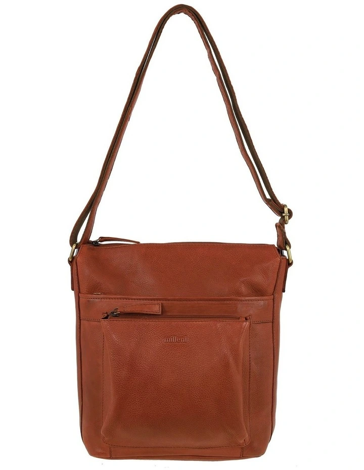 Milleni Genuine Leather Crossbody Bag in Cognac image 2