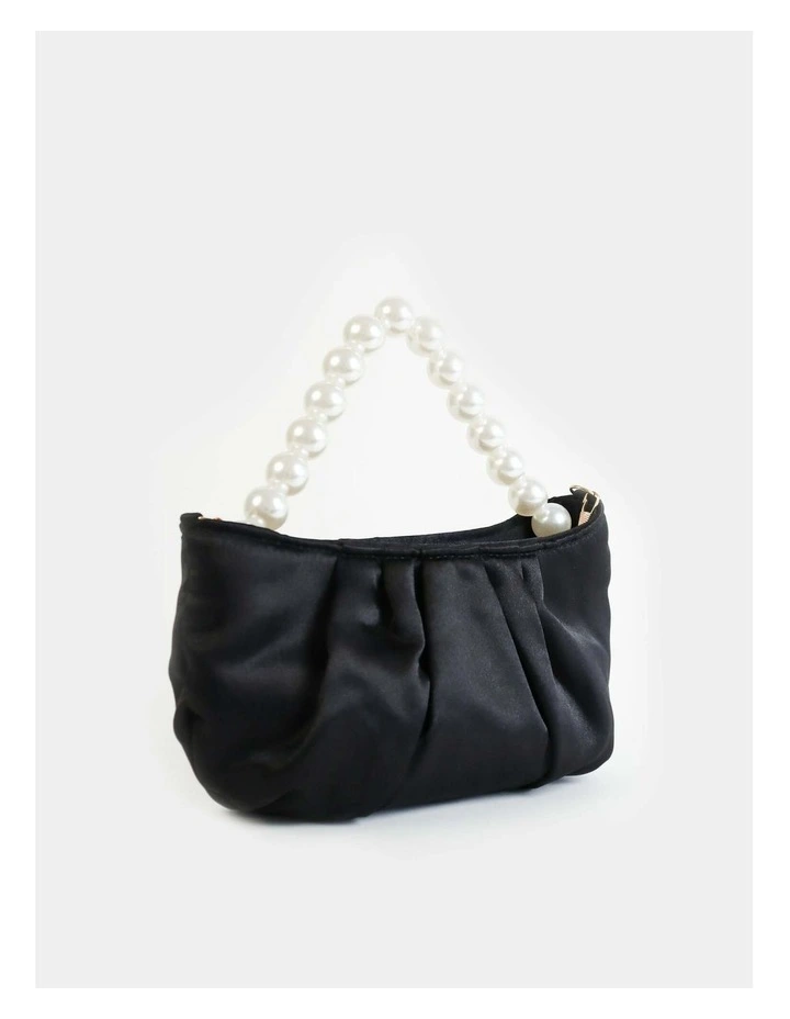 Victoria Satin Pearl Strap Bag in Black image 3