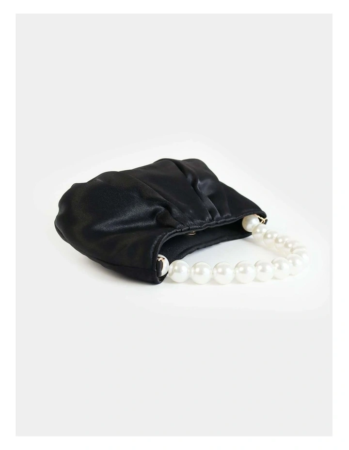 Victoria Satin Pearl Strap Bag in Black image 5