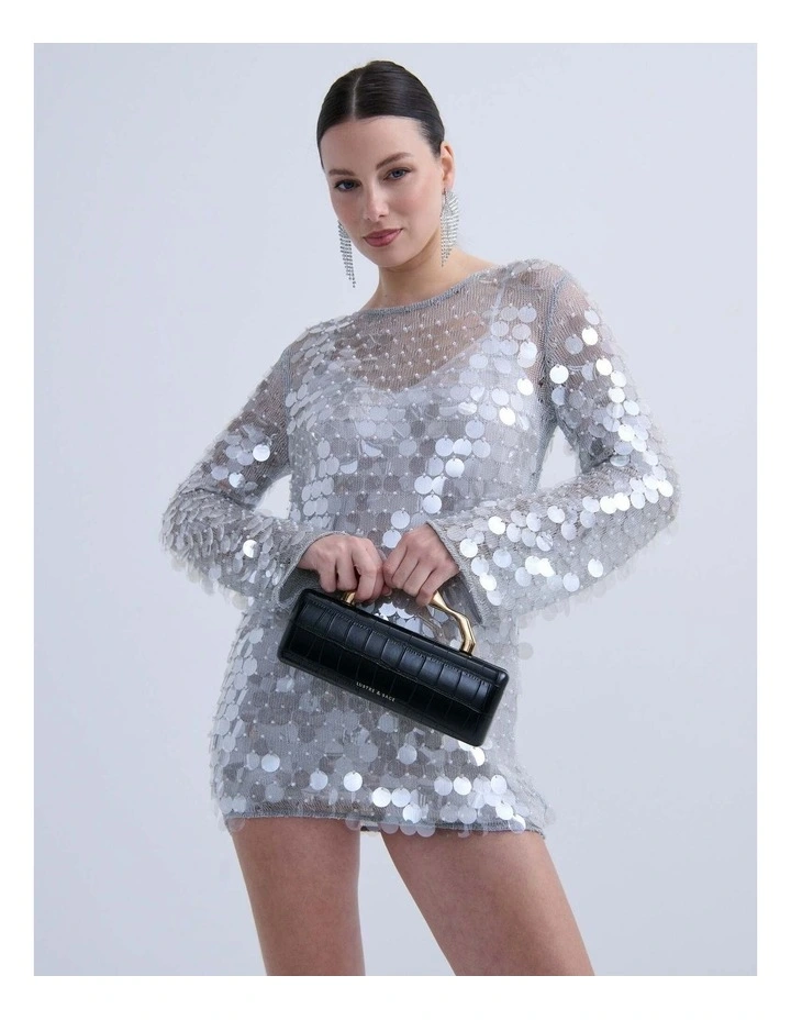 Celeste Croc Clutch - Black image 2
