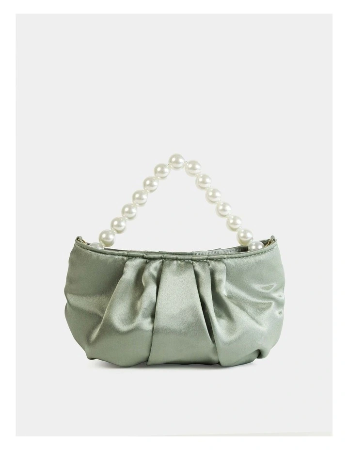 Victoria Satin Pearl Strap Bag in Sage image 1