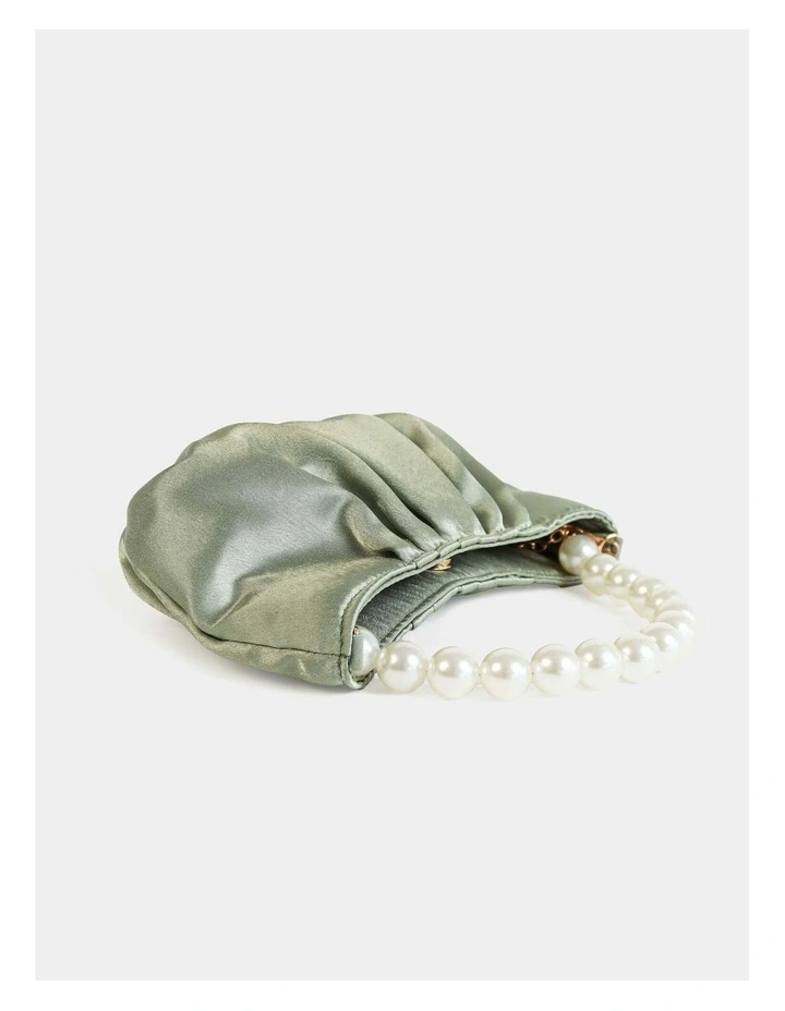 Victoria Satin Pearl Strap Bag in Sage image 3