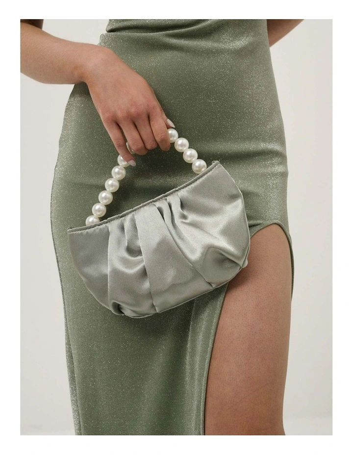Victoria Satin Pearl Strap Bag in Sage image 5