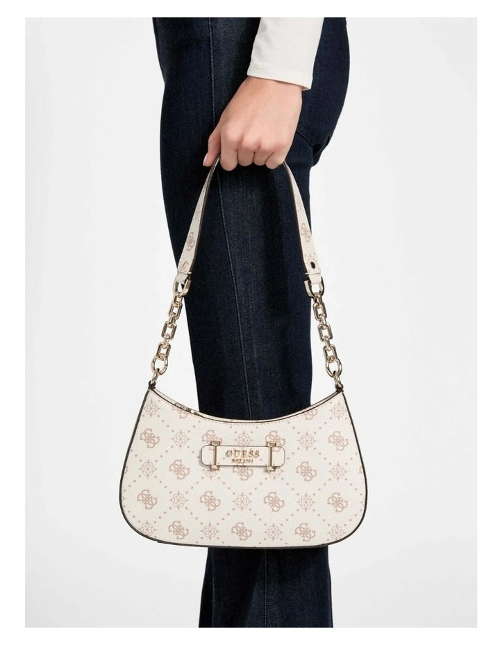 Carrie Top Zip Shoulder Bag in White Logo image 2