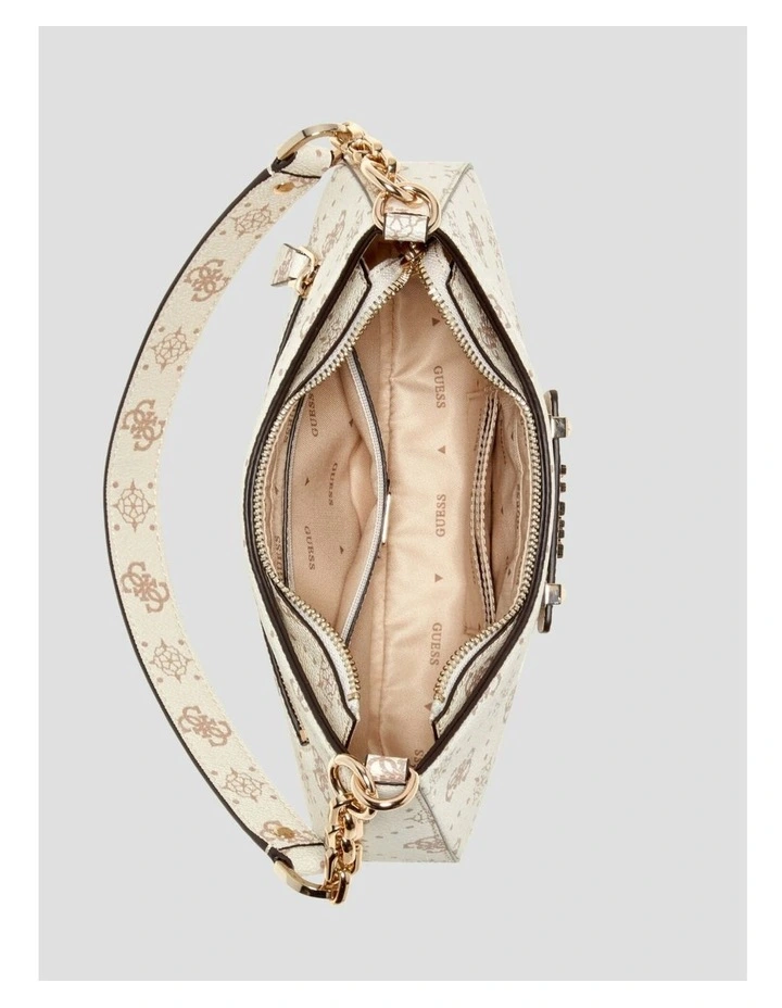 Carrie Top Zip Shoulder Bag in White Logo image 4