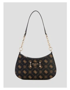 Carrie Top Zip Shoulder Bag in Brown Logo